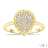 1/5 Ctw Pear Shape Rope Accent Round Cut Diamond Fashion Ring in 10K Yellow Gold